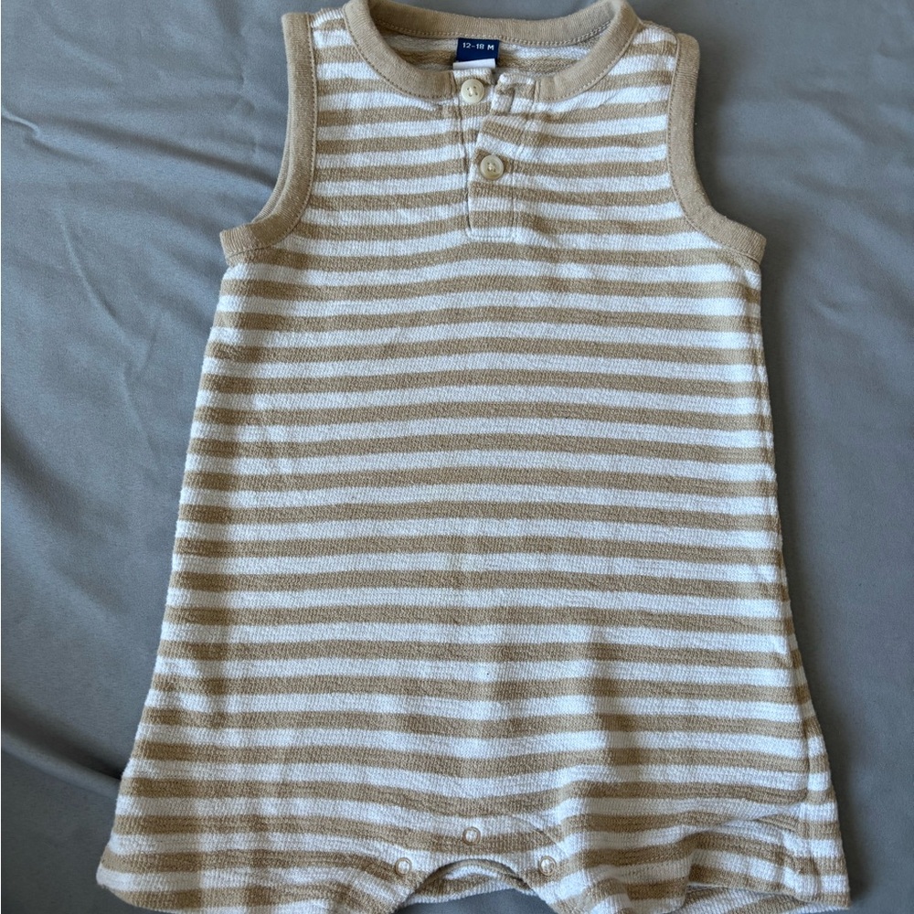 Old Navy Beige and White Striped Baby Romper
